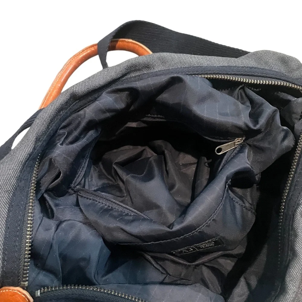 Armani Exchange Distressed leather-trimmed Denim Tote Bag‎